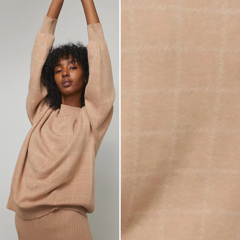 Lunya Cozy Cotton Silk Pullover Sweater Nutmeg Windowpane Tan NWT Medium NEW - Picture 10 of 10